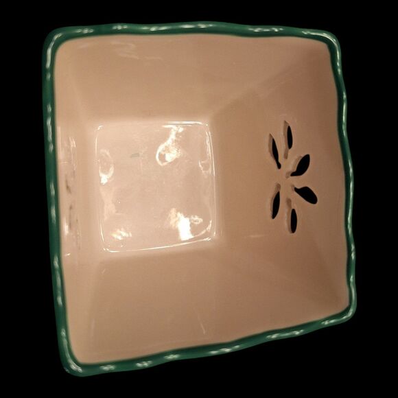 Spode Christmas Tree Pierced Votive Holder Square Glazed Porcelain Scalloped Rim - Picture 3 of 10